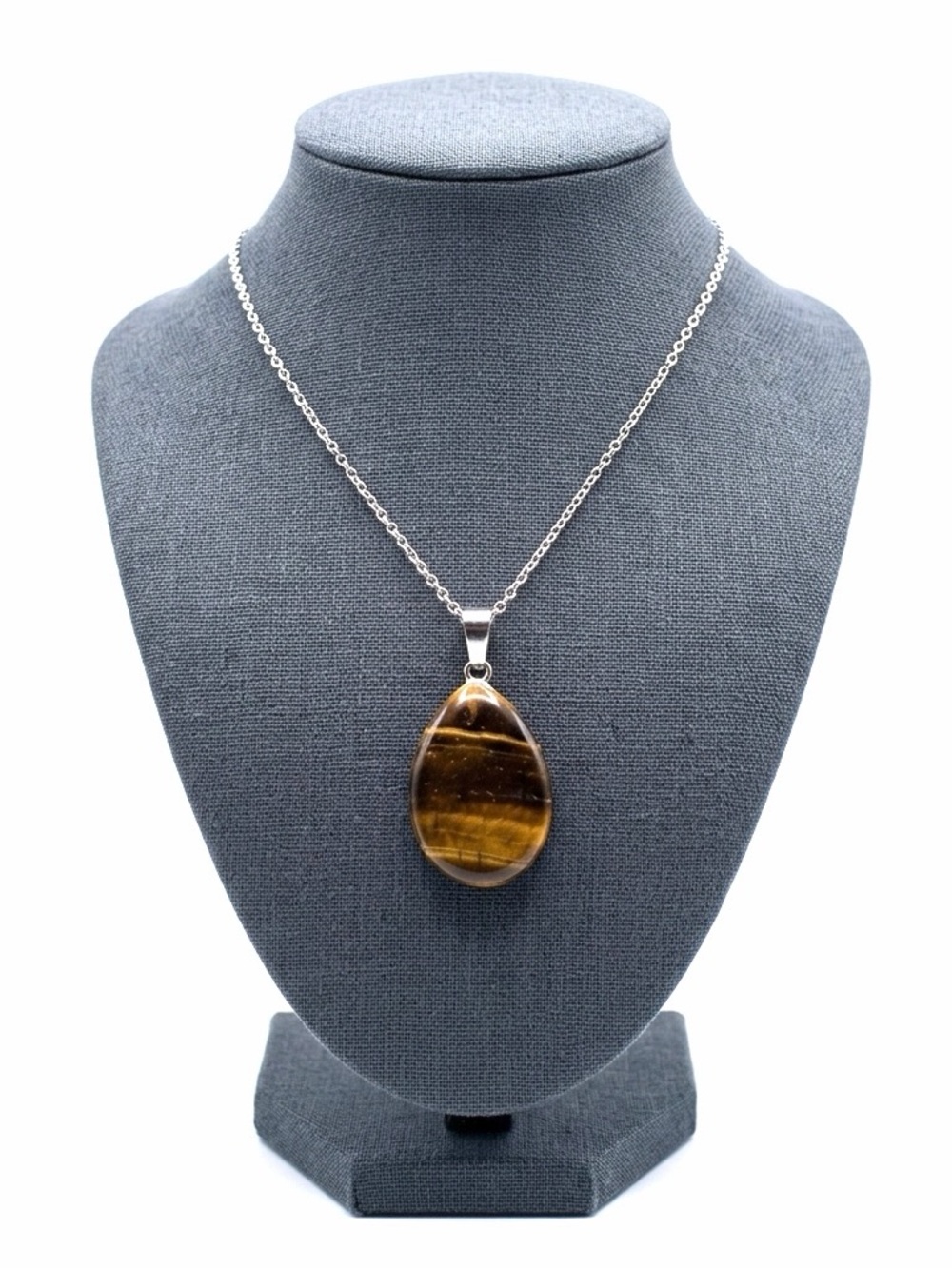 New 925 Sterling Silver Brown Black Tigers Eye Stone Water Drop Necklace